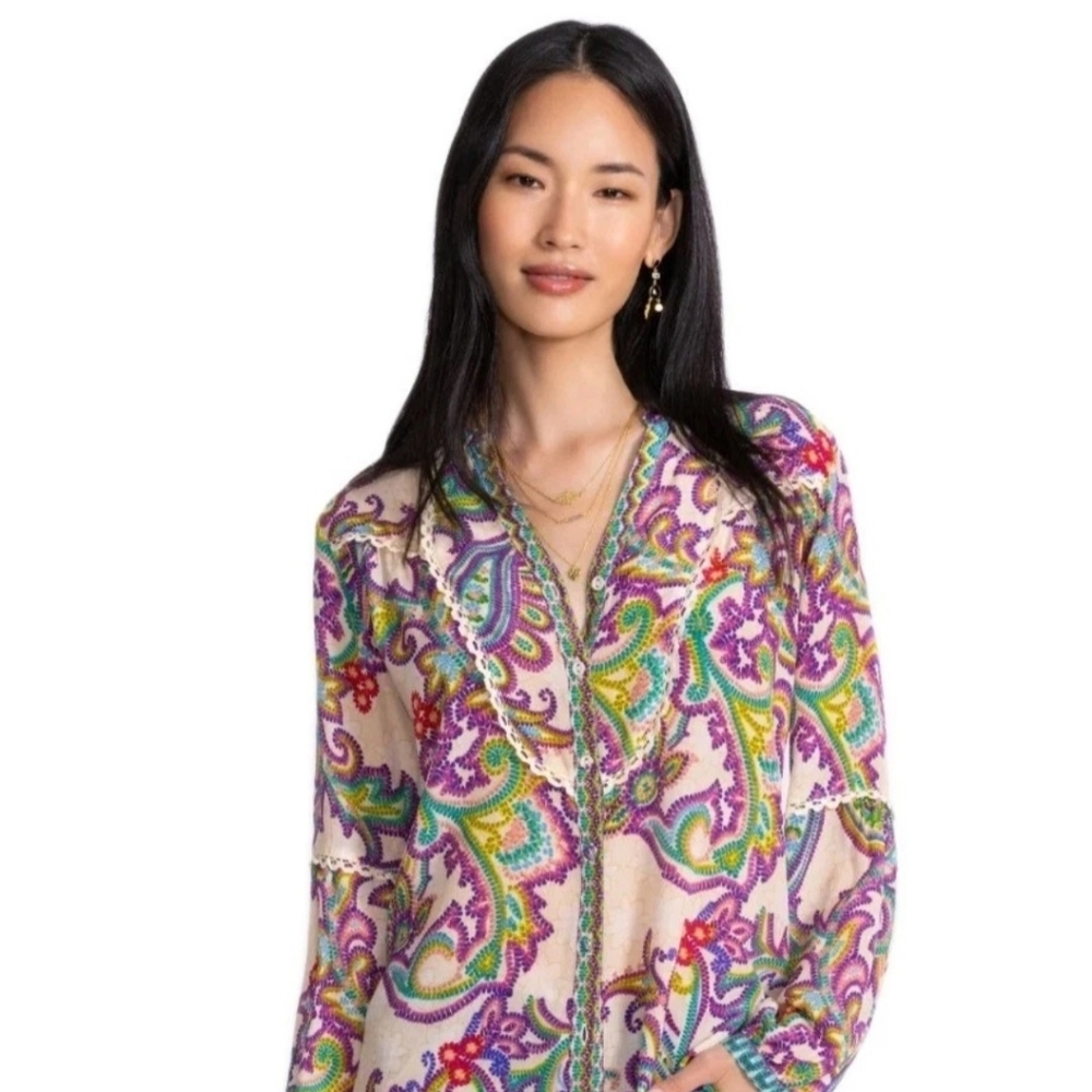 Johnny Was Noellie Paisley‎ Print Silk Shirt C13725B3 Size Small $295